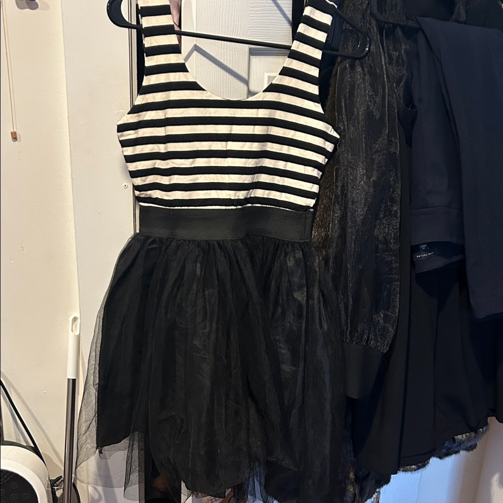 Black Poppy Black and White Striped Mini Dress